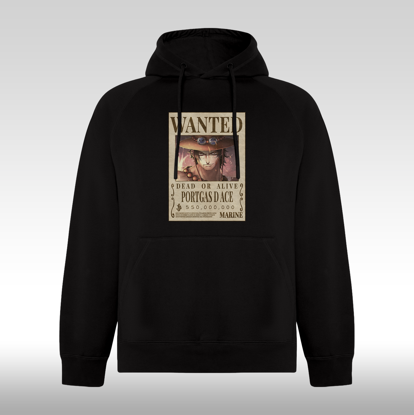 Hanorac Negru personalizat anime "WANTED : Portgas D Ace" streetwear
