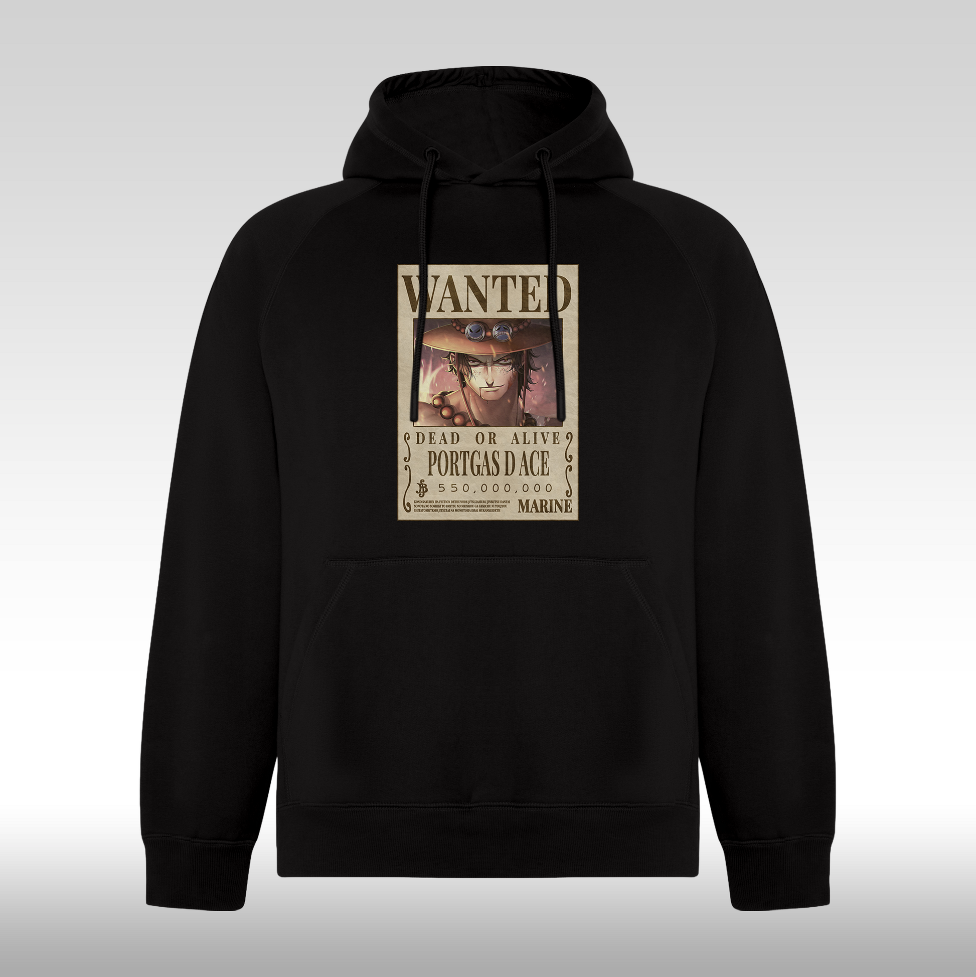 Hanorac Negru personalizat anime "WANTED : Portgas D Ace" streetwear
