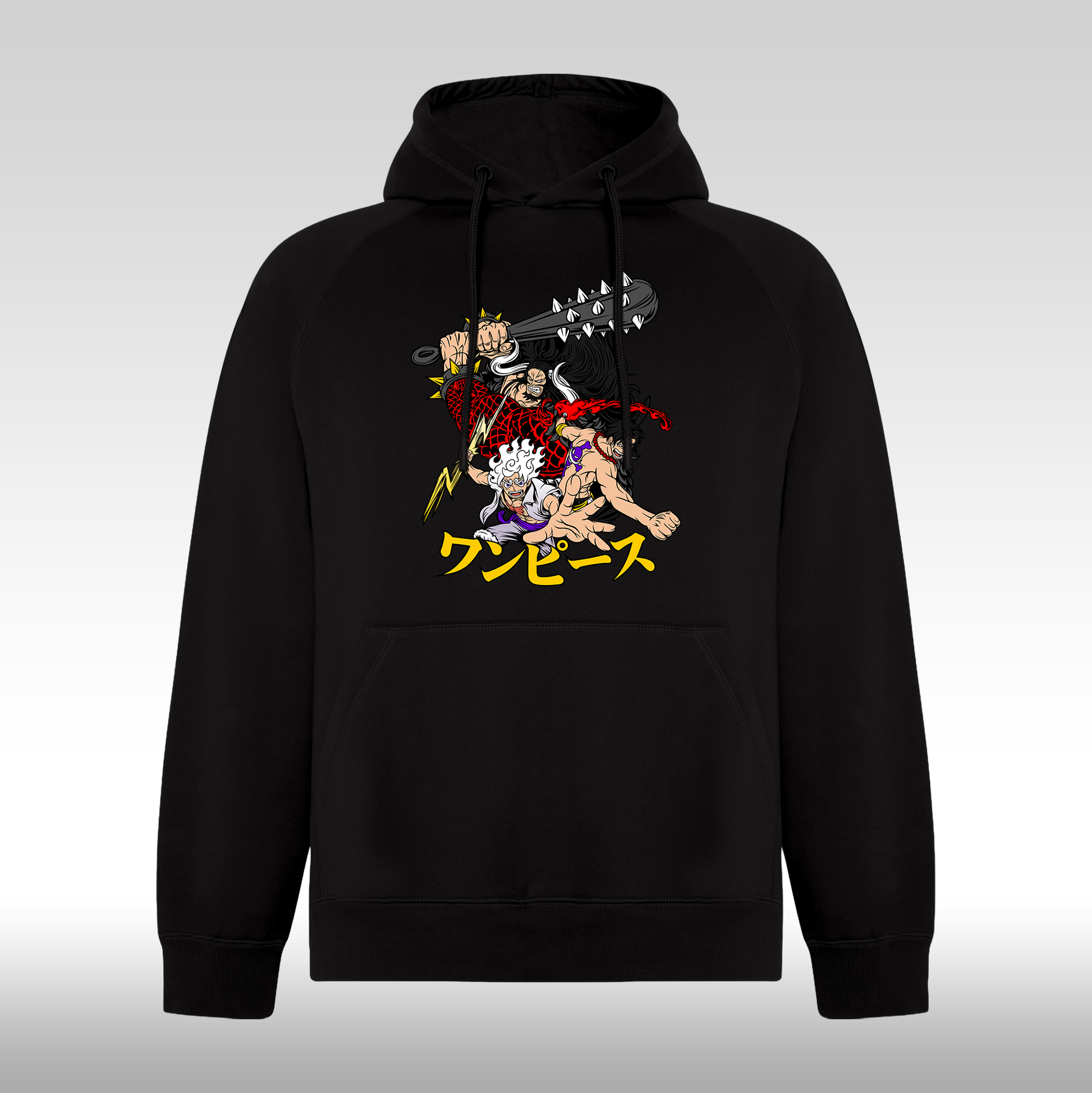 Hanorac Negru personalizat anime "Luffy Gear 5 x Kaido x Ace" streetwear
