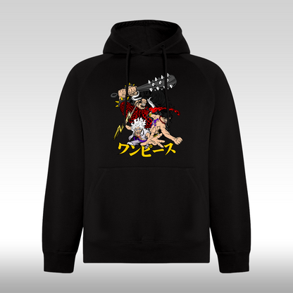 Hanorac Negru personalizat anime "Luffy Gear 5 x Kaido x Ace" streetwear
