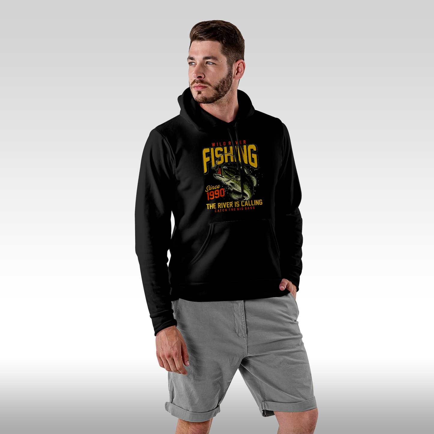 Hanorac Negru personalizat Fata Barbat pescar "Fishing Since 1990" streetwear
