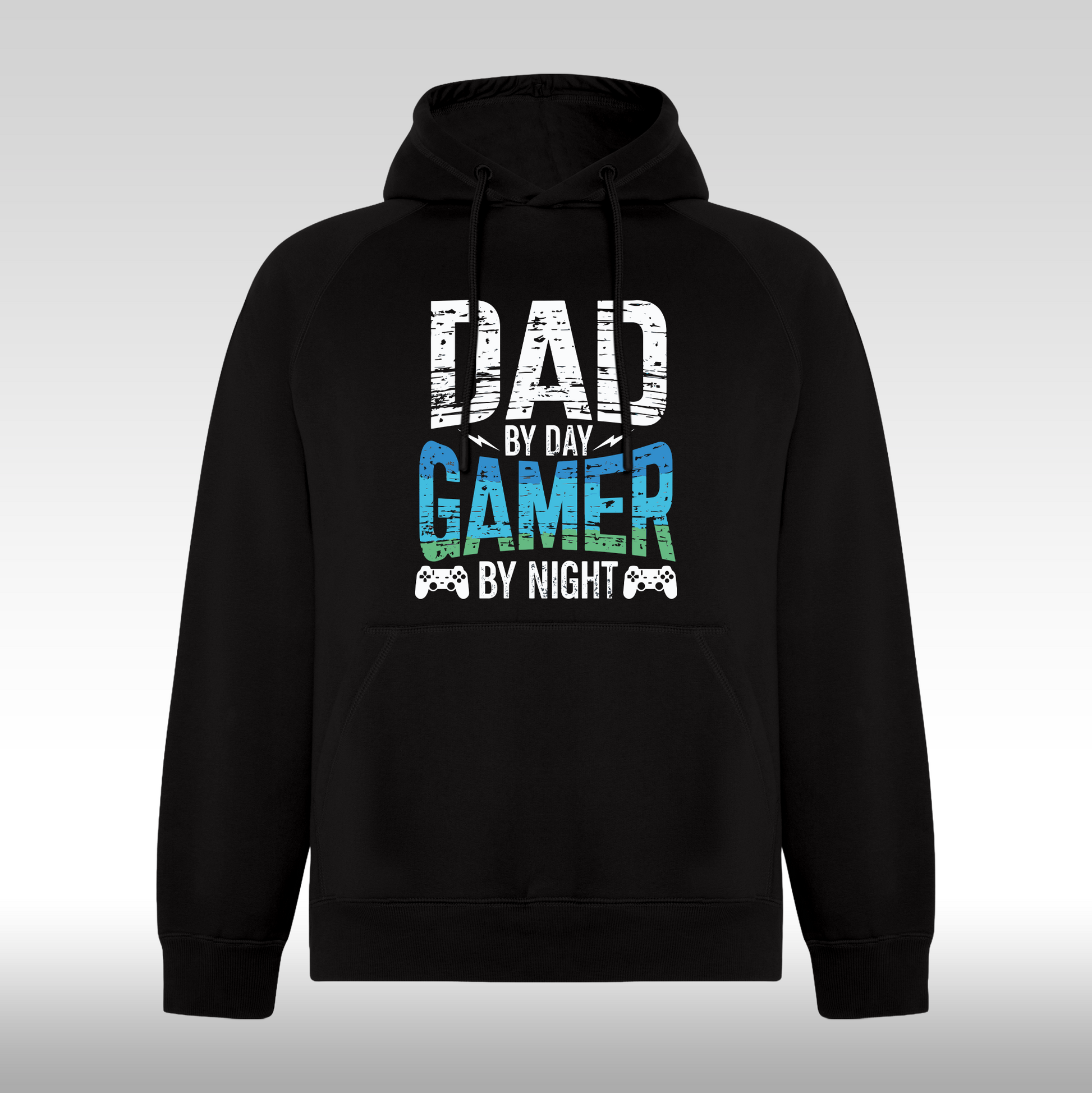 Hanorac Negru personalizat gaming "Dad By Day, Gamer By Night" streetwear
