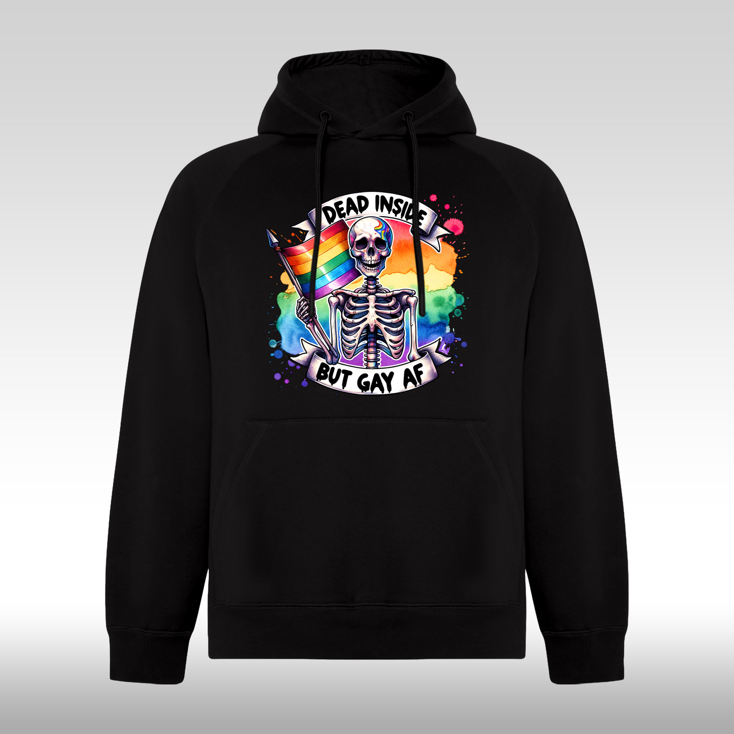 Hanorac Negru personalizat pride "Dead Inside, But Gay AF" streetwear
