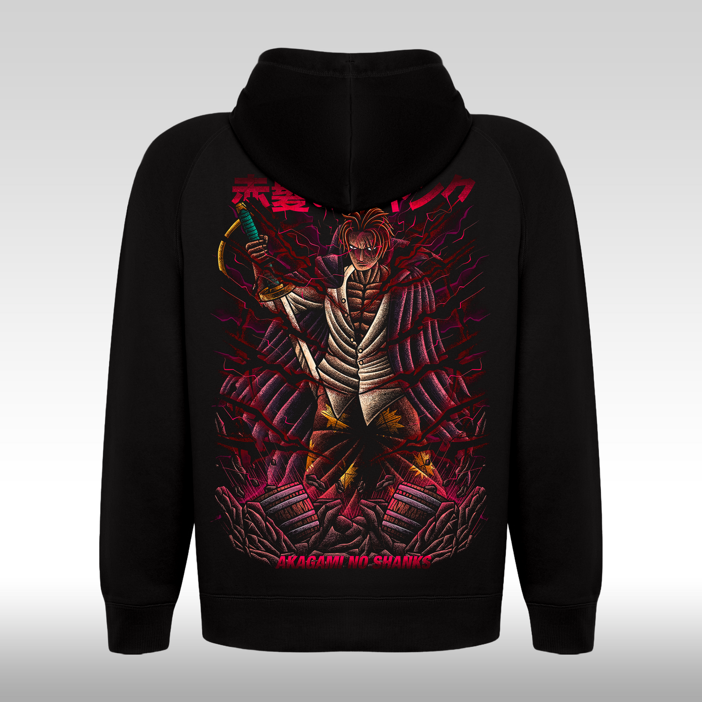 Hanorac Negru personalizat spate anime "Akagami No Shanks" streetwear
