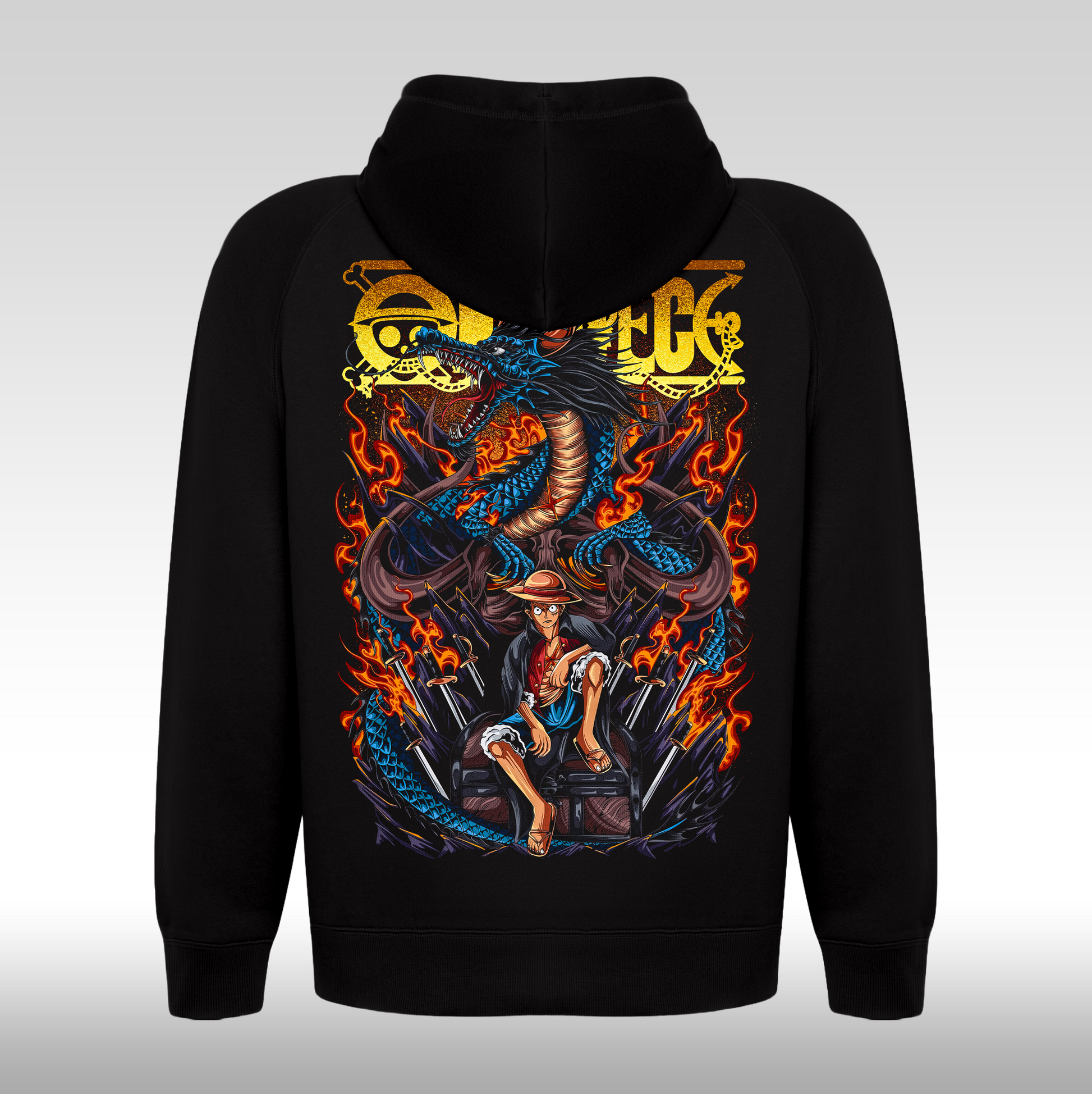 Hanorac Negru personalizat spate anime "Luffy x Dragon" streetwear
