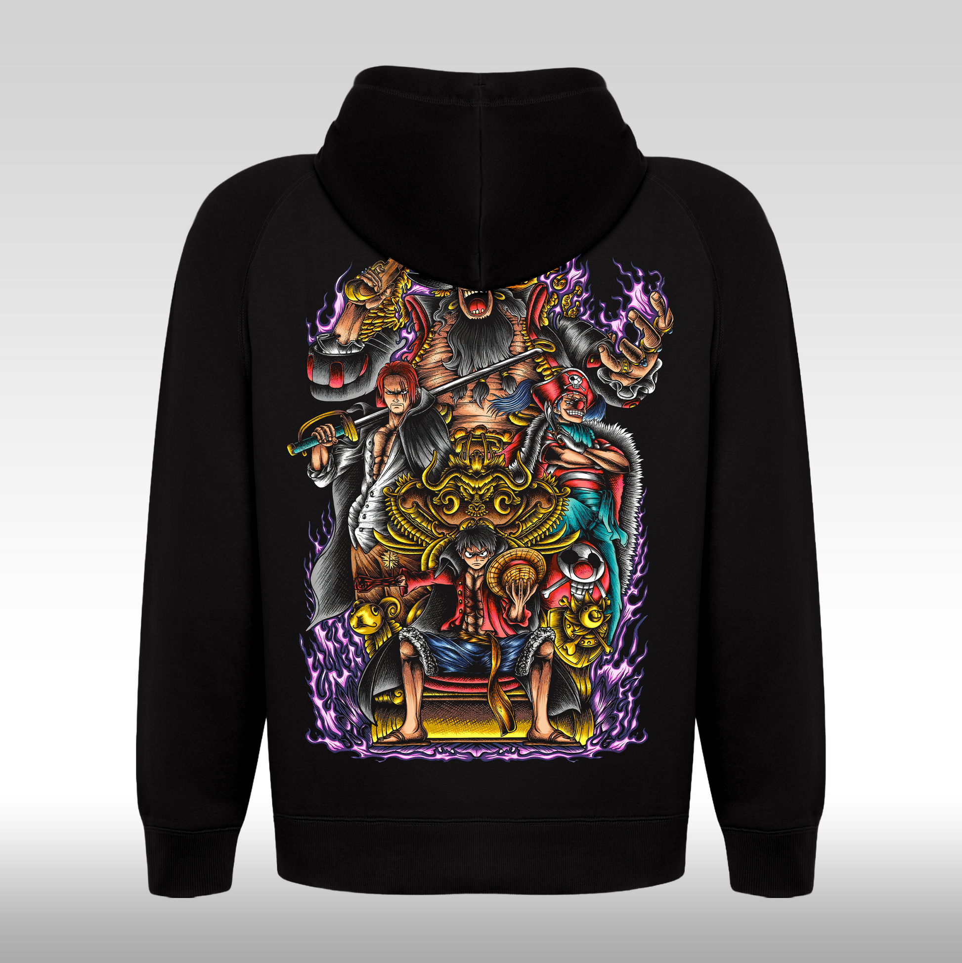 Hanorac Negru personalizat spate anime "Luffy, Shanks, Blackbeard, Buggy" streetwear
