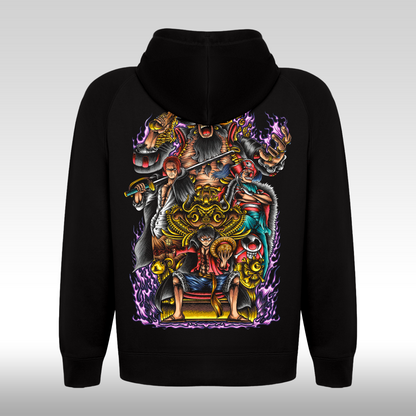 Hanorac Negru personalizat spate anime "Luffy, Shanks, Blackbeard, Buggy" streetwear
