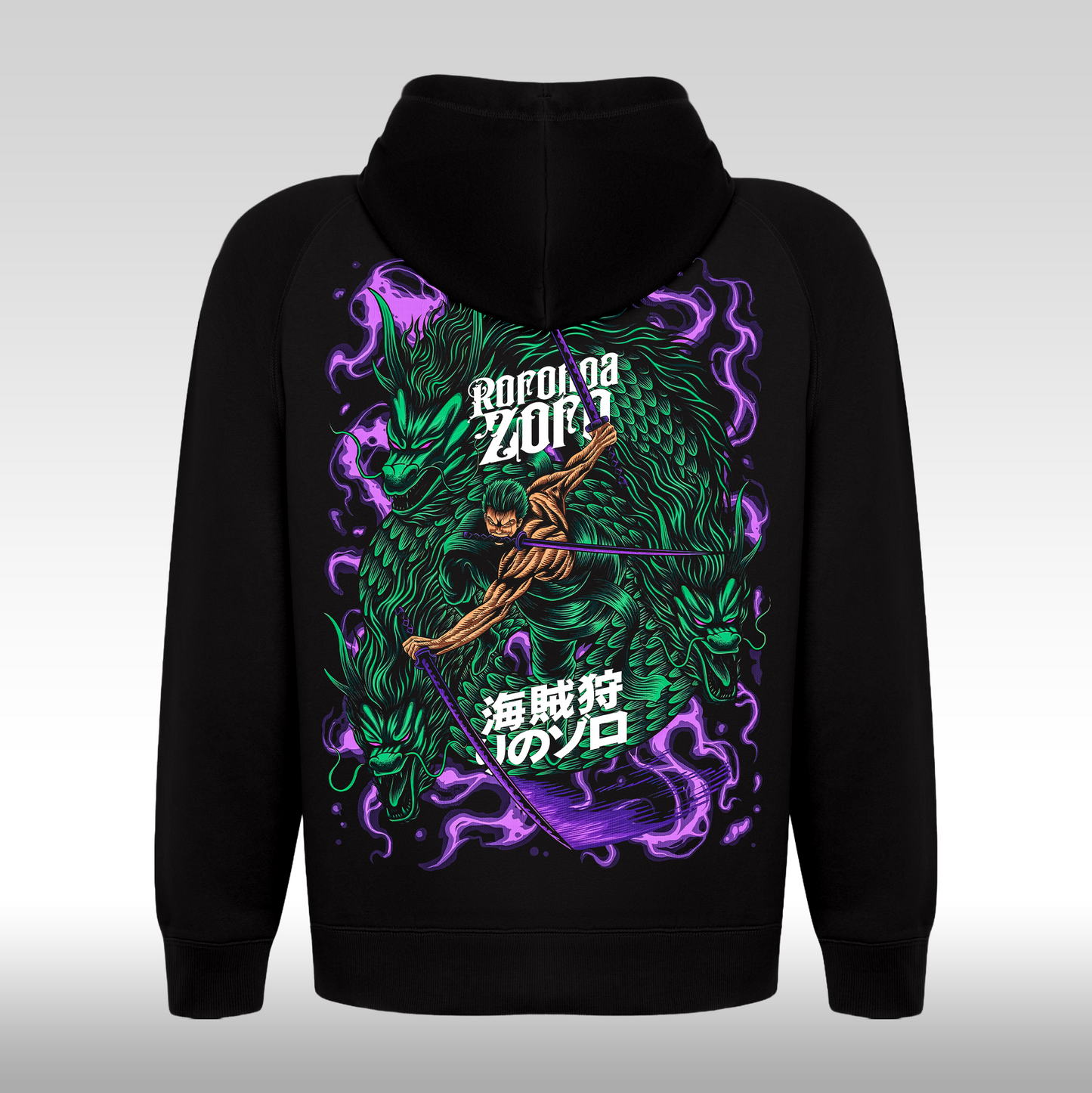 Hanorac Negru personalizat spate anime "One Piece: Roronoa Zoro" streetwear
