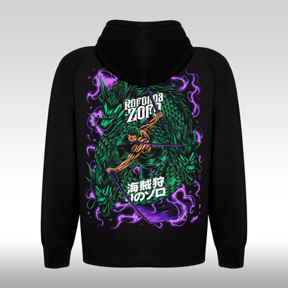 Hanorac Negru personalizat spate anime "One Piece: Roronoa Zoro" streetwear
