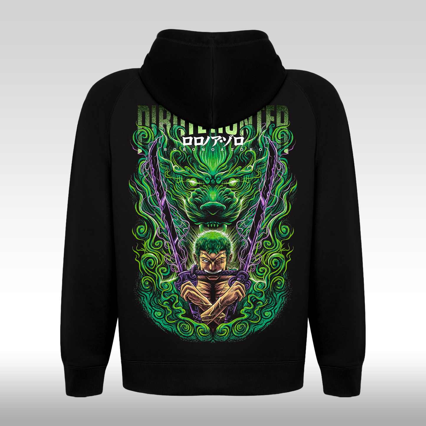 Hanorac Negru personalizat spate anime "Pirate-Hunter-Roronoa-Zoro" streetwear
