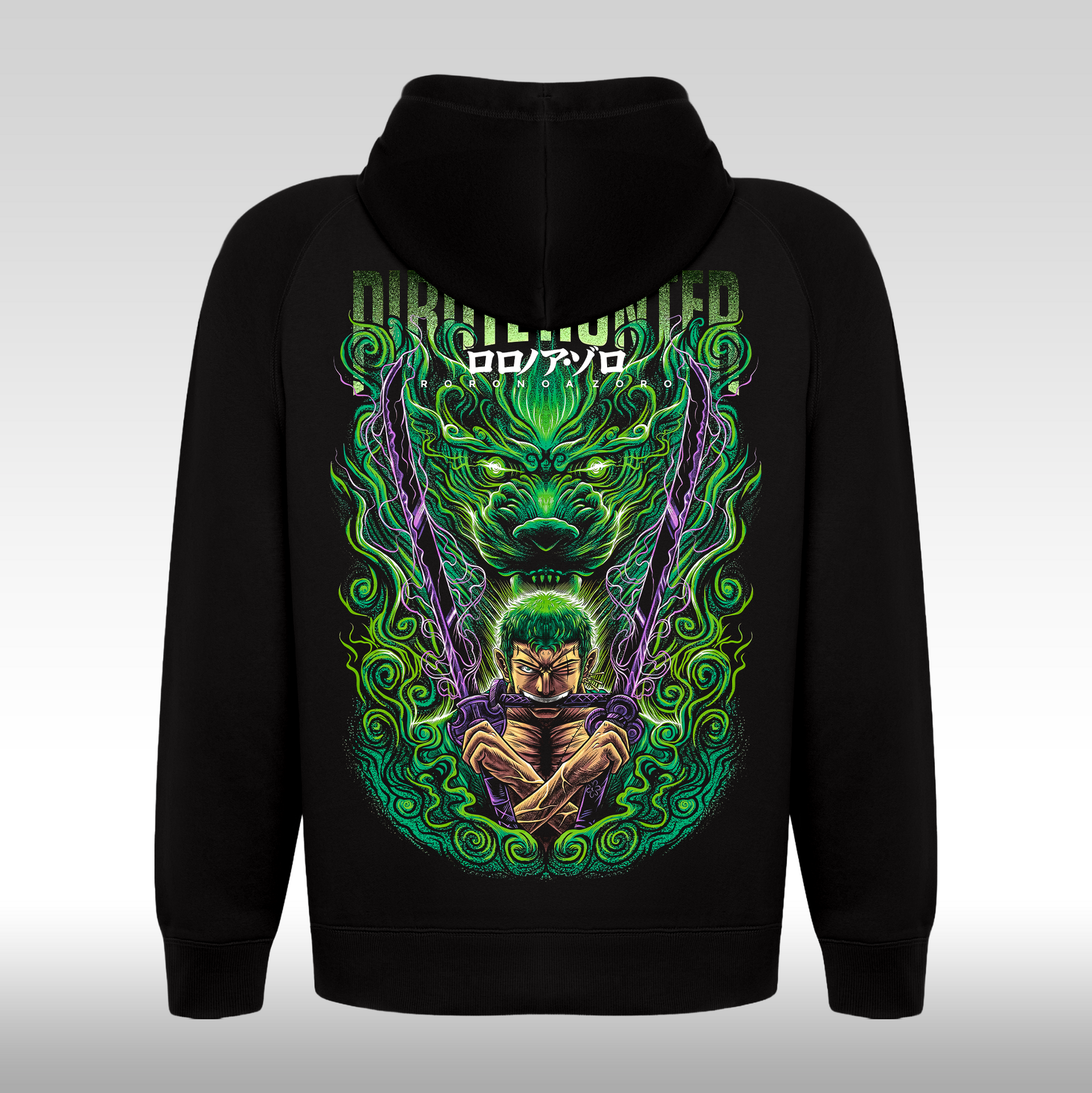 Hanorac Negru personalizat spate anime "Pirate-Hunter-Roronoa-Zoro" streetwear
