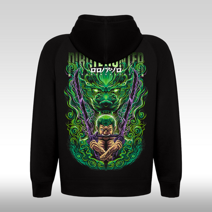 Hanorac Negru personalizat spate anime "Pirate-Hunter-Roronoa-Zoro" streetwear
