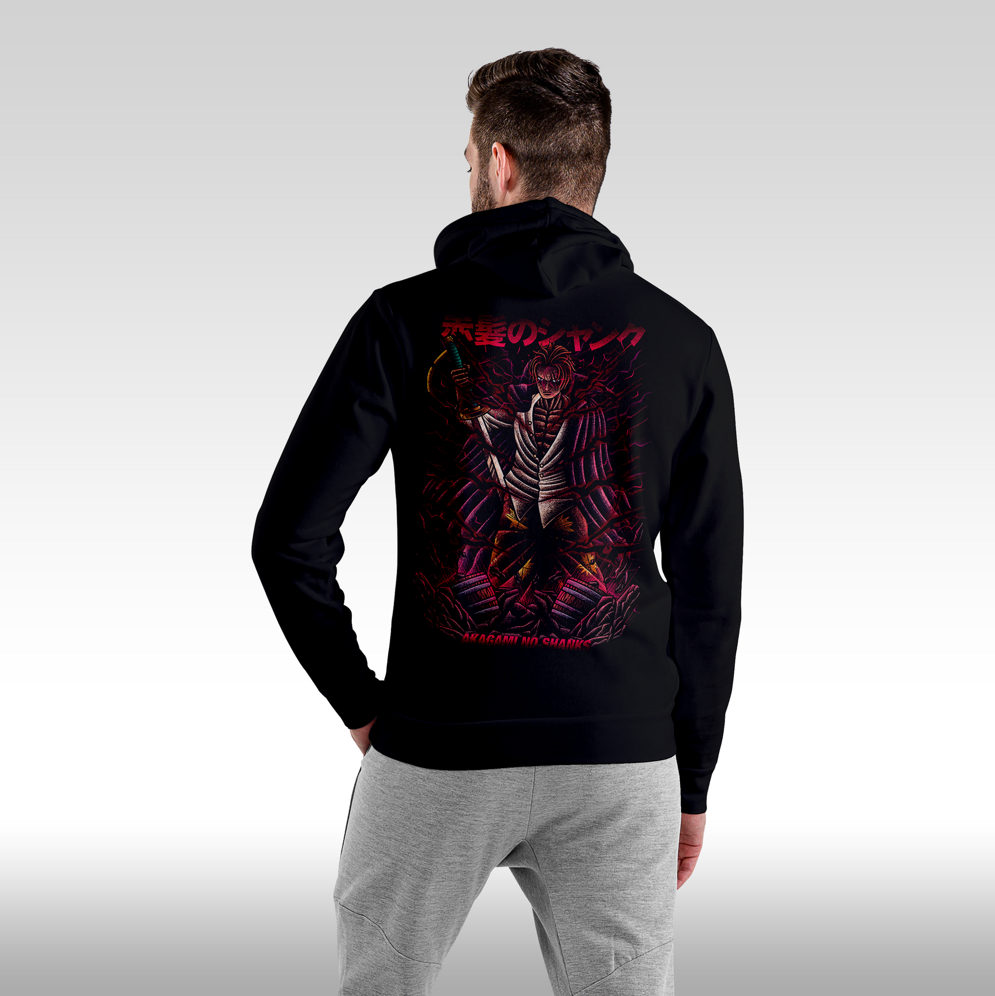 Hanorac Negru personalizat spate barbat anime "Akagami No Shanks" streetwear
