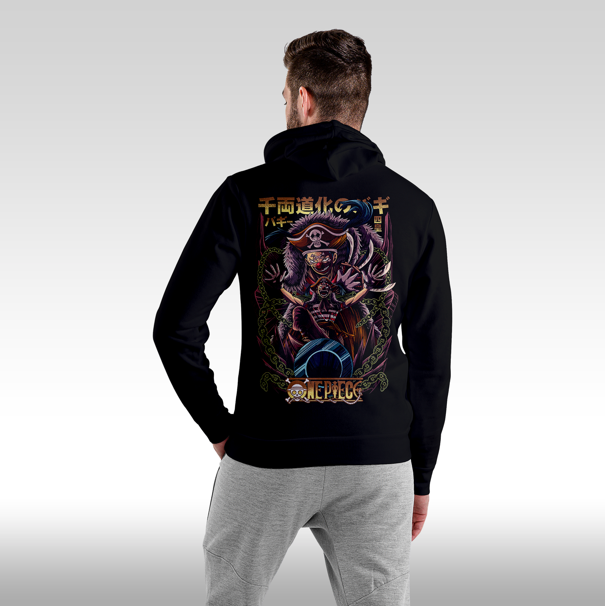 Hanorac Negru personalizat spate barbat anime "Buggy" streetwear
