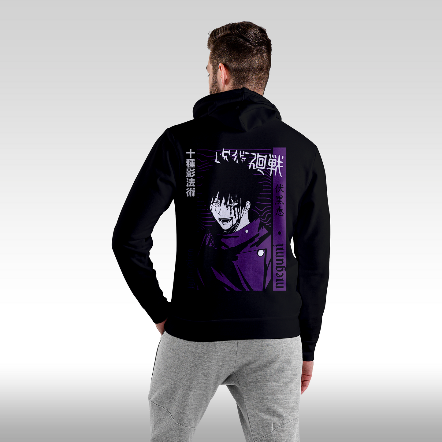 Hanorac Negru personalizat spate barbat anime "Megumi Jujutsu" streetwear
