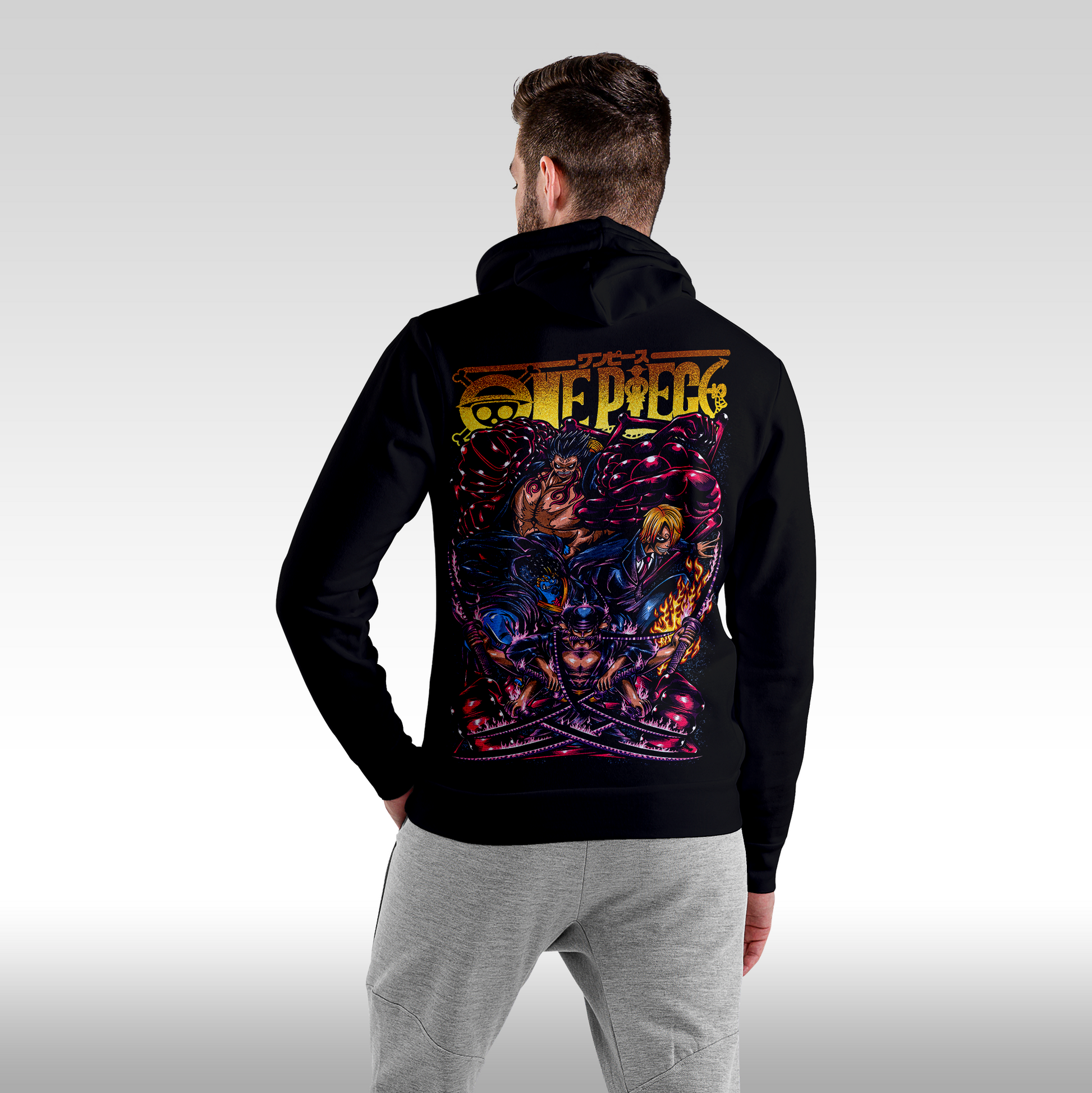 Hanorac Negru personalizat spate barbat anime "One Piece: Monster Team" streetwear
