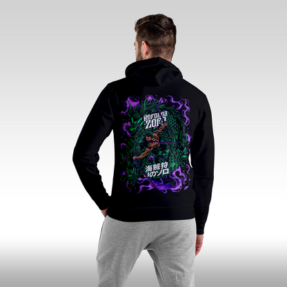 Hanorac Negru personalizat spate barbat anime "One Piece: Roronoa Zoro" streetwear
