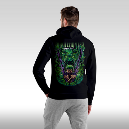 Hanorac Negru personalizat spate barbat anime "Pirate-Hunter-Roronoa-Zoro" streetwear
