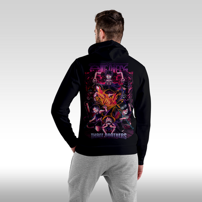 Hanorac Negru personalizat spate barbat anime "One Piece: Three Brothers" streetwear
