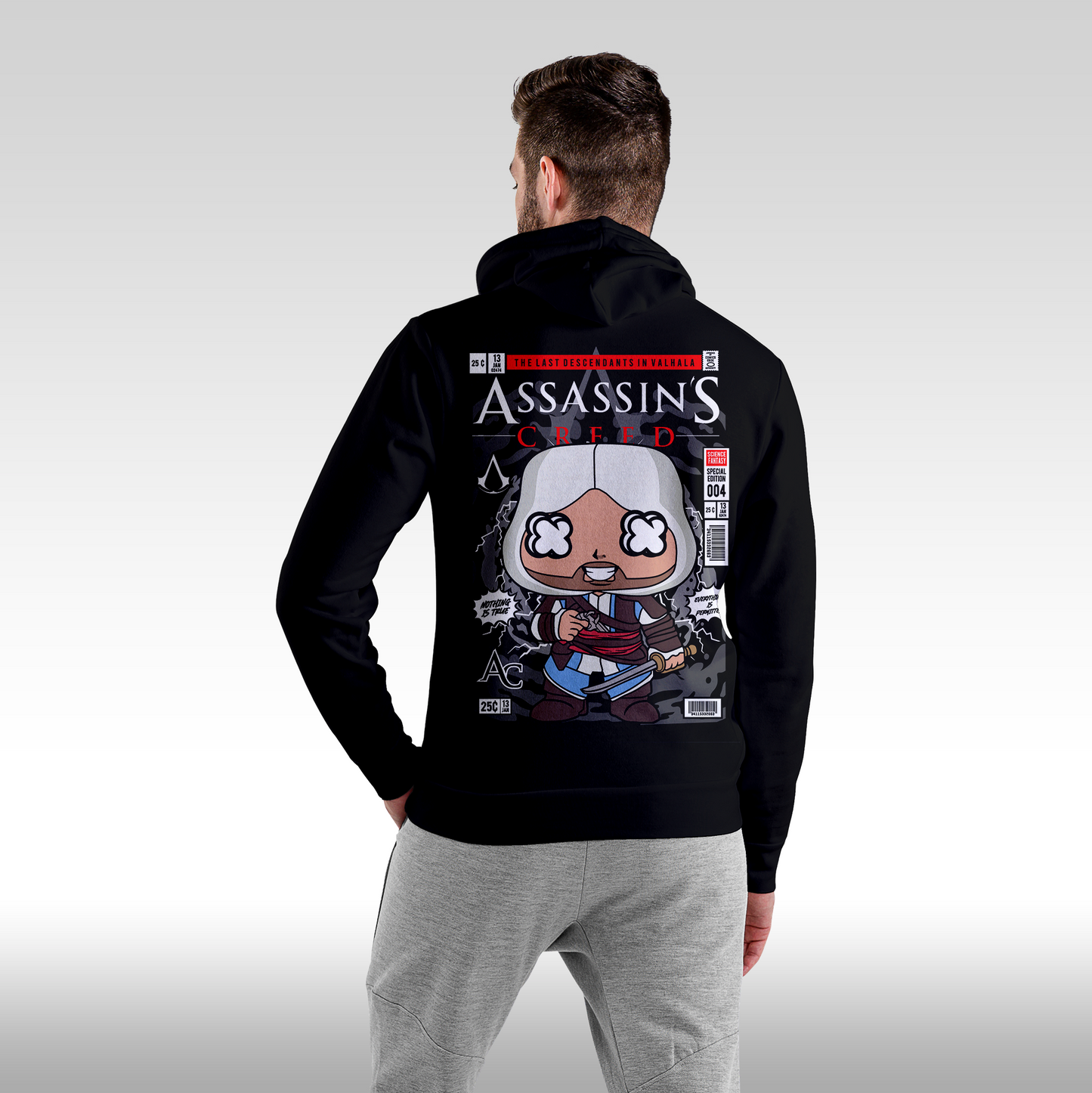 Hanorac Negru personalizat spate Barbat gaming "Assassin's Creed" streetwear
