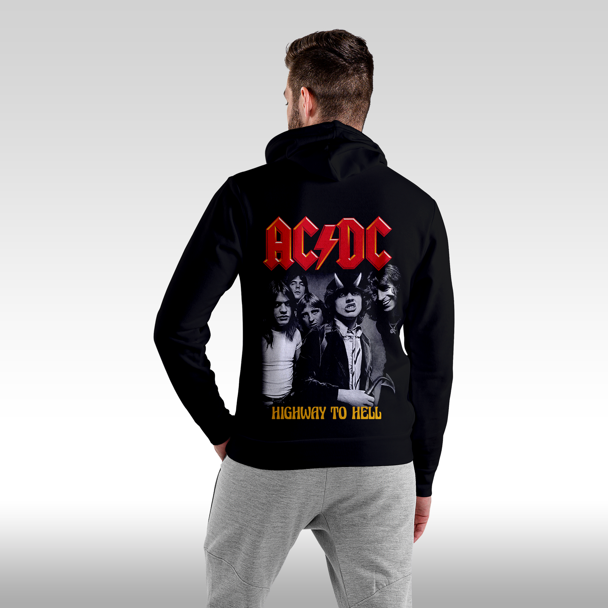 Hanorac Negru personalizat spate Barbat rock "AC DC Highway To Hell" streetwear
