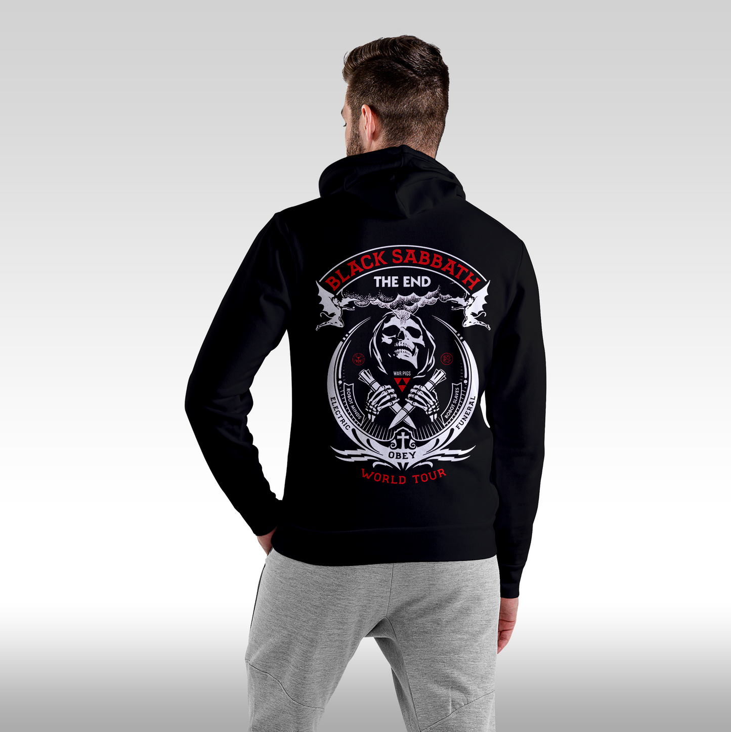 Hanorac Negru personalizat spate Barbat rock "Black Sabbath THE END" streetwear
