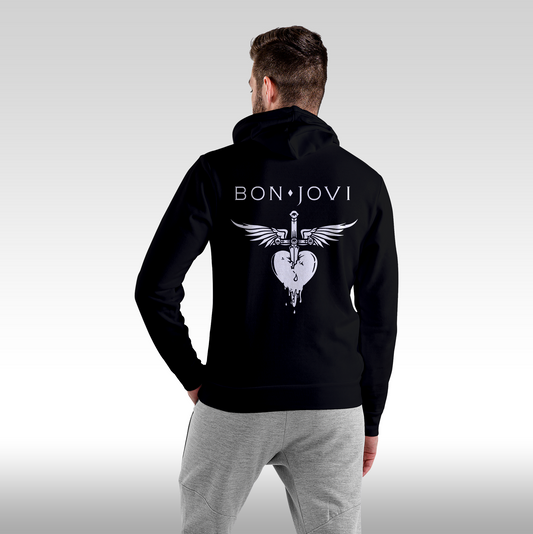 Hanorac Negru personalizat spate Barbat rock "Bon Jovi" streetwear
