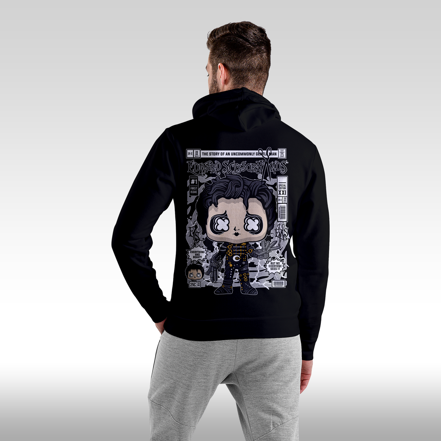 Hanorac Negru personalizat spate barbat urban "Edward Scissorhands" streetwear
