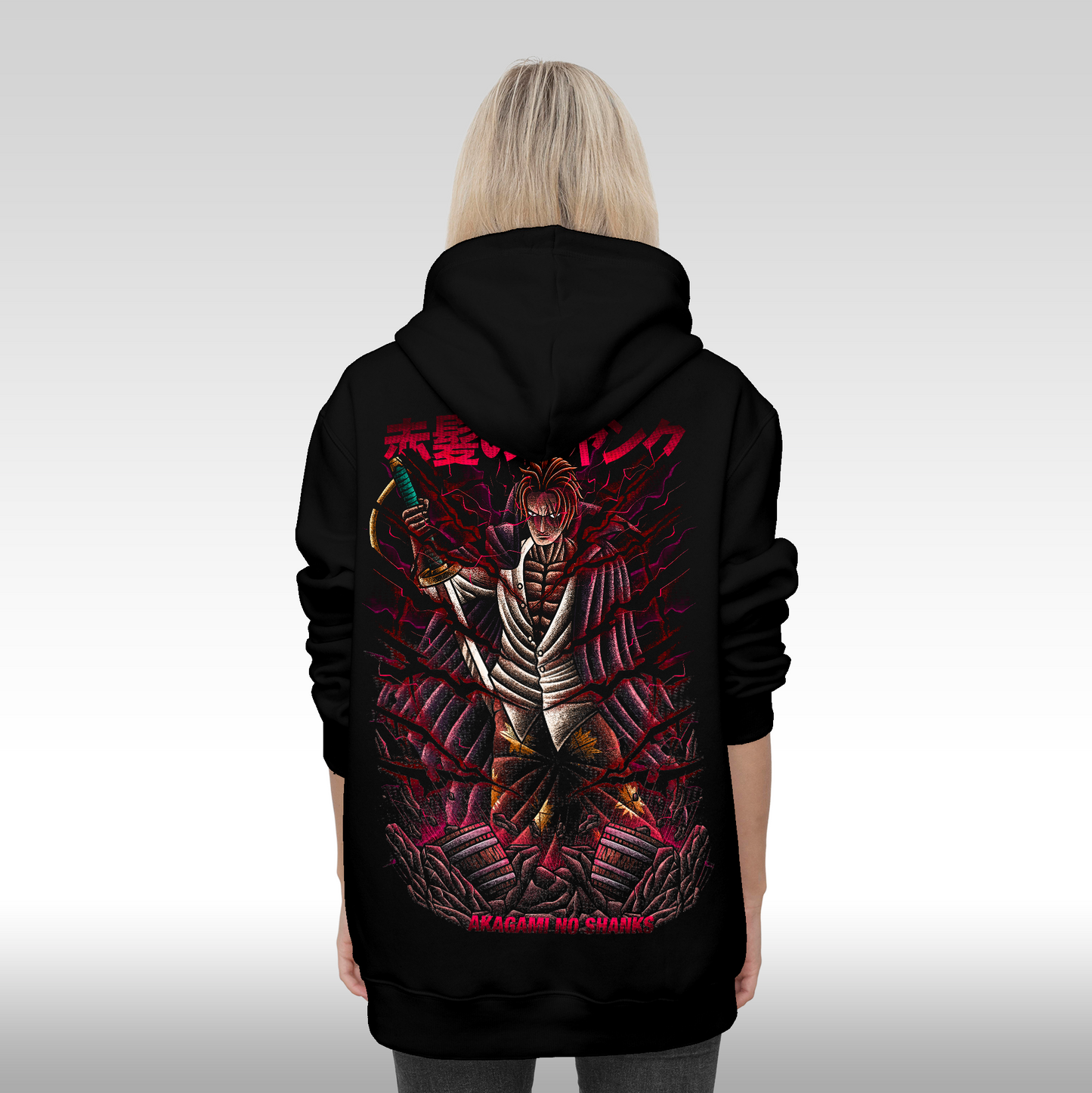 Hanorac Negru personalizat spate Dama anime "Akagami No Shanks" streetwear

