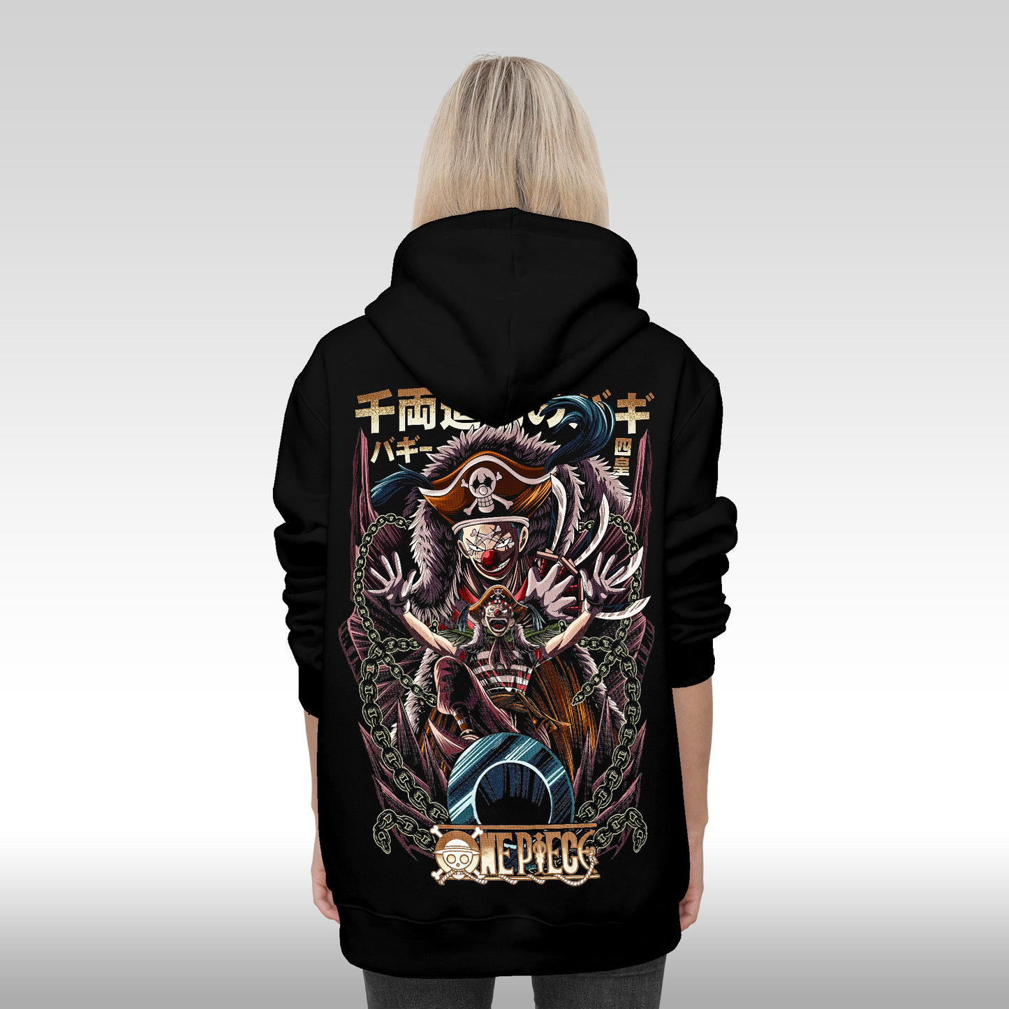 Hanorac Negru personalizat spate Dama anime "Buggy" streetwear
