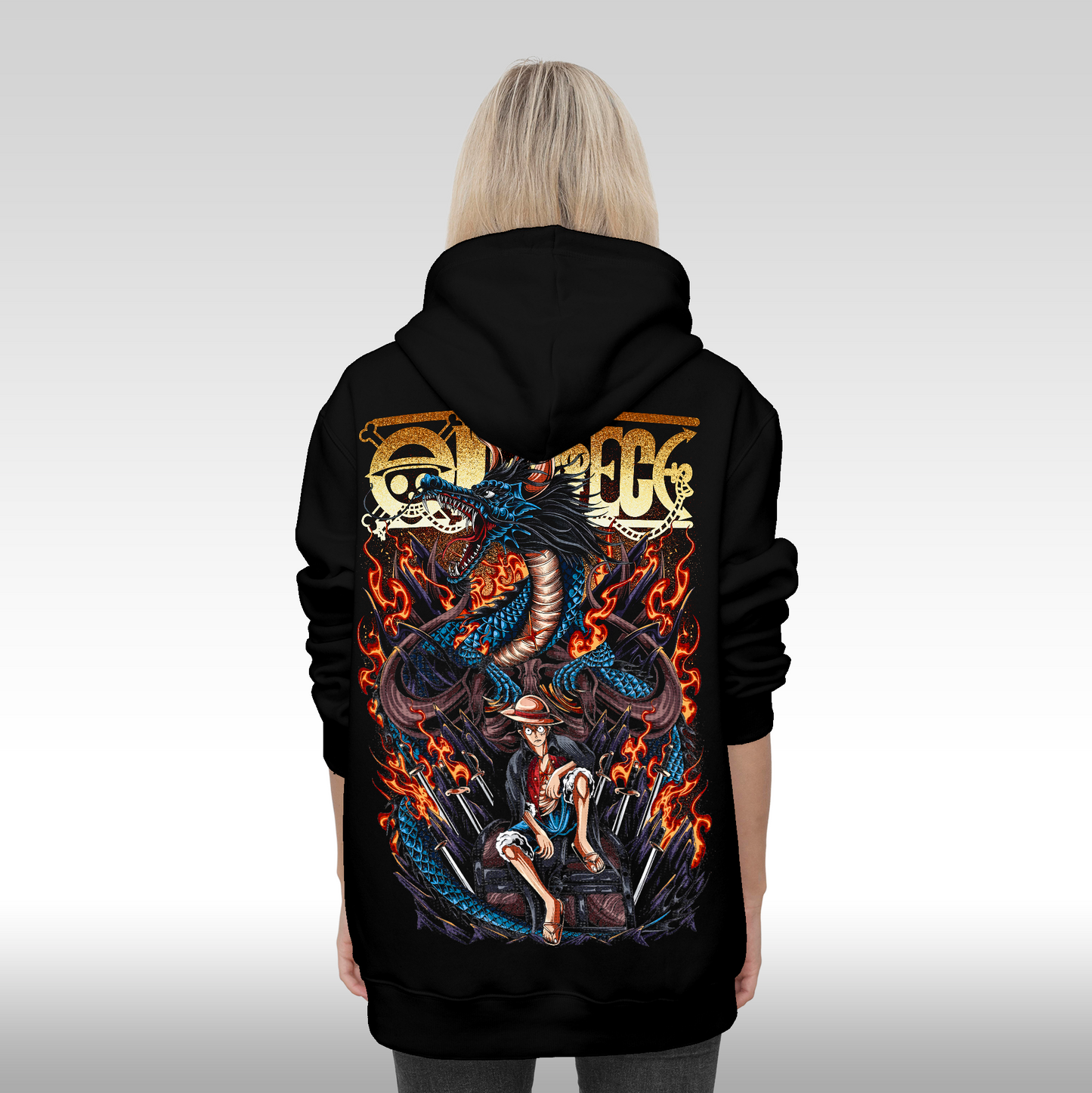 Hanorac Negru personalizat spate Dama anime "Luffy x Dragon" streetwear
