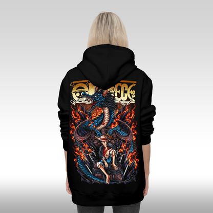 Hanorac Negru personalizat spate Dama anime "Luffy x Dragon" streetwear
