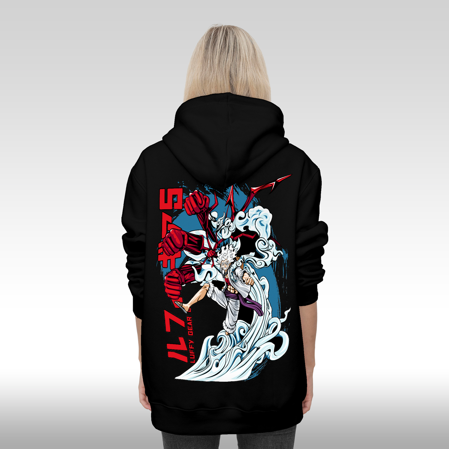 Hanorac Negru personalizat spate Dama anime "Luffy Gear 5" streetwear
