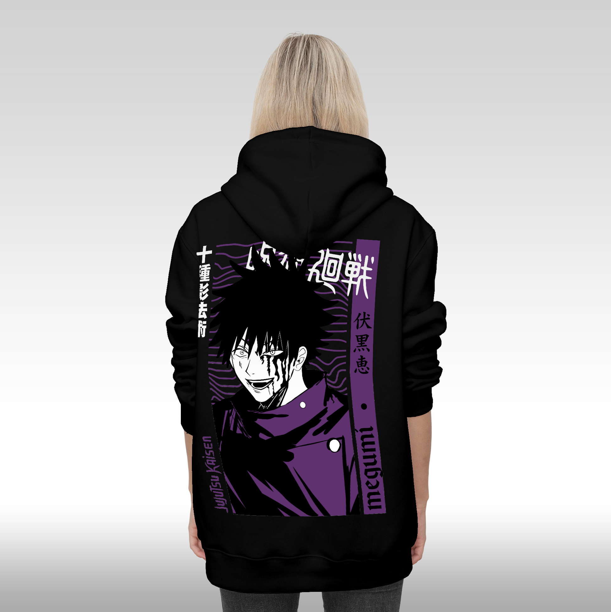 Hanorac Negru personalizat spate Dama anime "Megumi Jujutsu" streetwear
