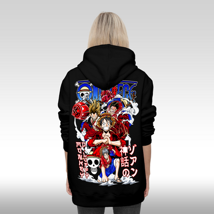 Hanorac Negru personalizat spate Dama anime "One Piece: Monkey D. Luffy" streetwear

