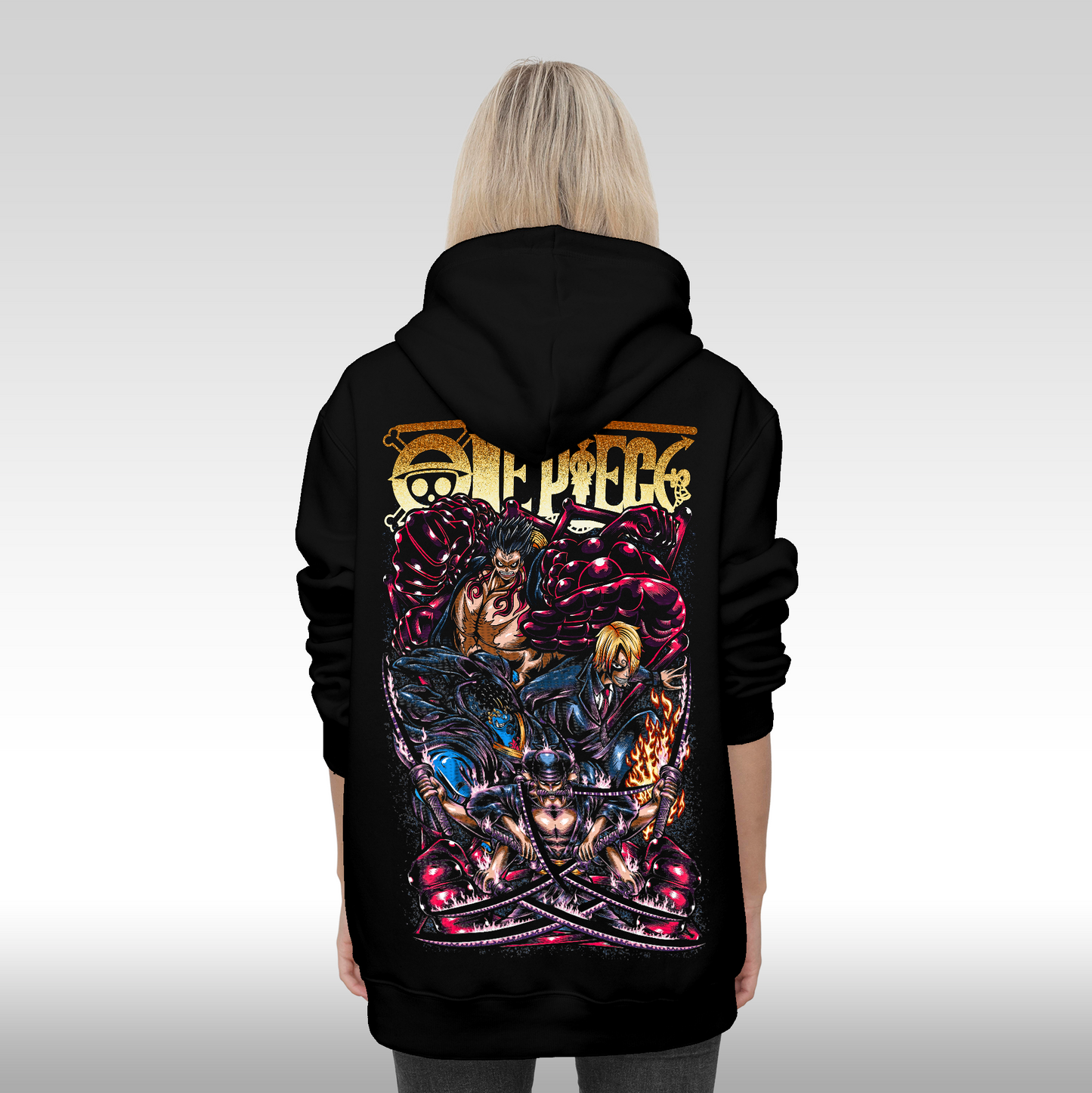 Hanorac Negru personalizat spate Dama anime "One Piece: Monster Team" streetwear
