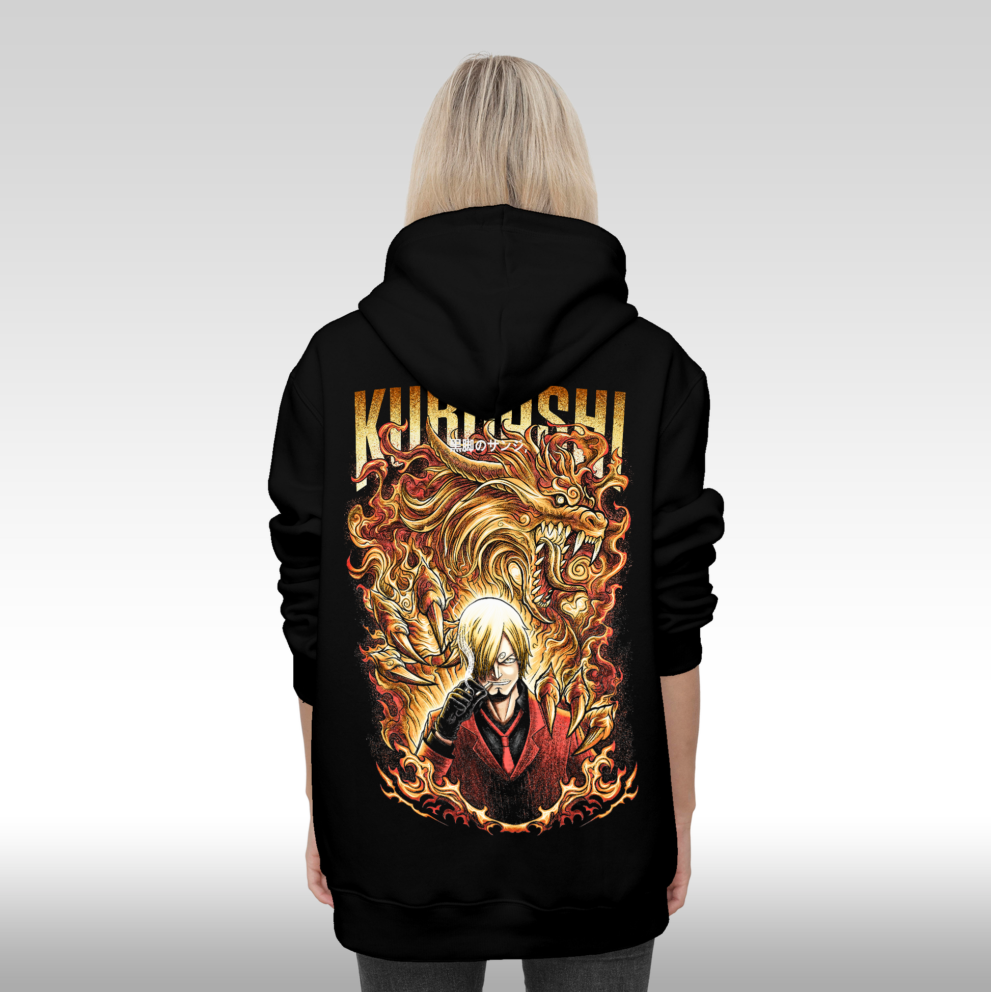 Hanorac Negru personalizat spate Dama anime "Sanji Kuroashi" streetwear

