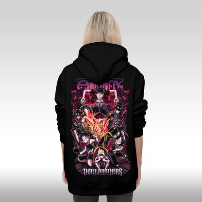 Hanorac Negru personalizat spate Dama anime "One Piece: Three Brothers" streetwear
