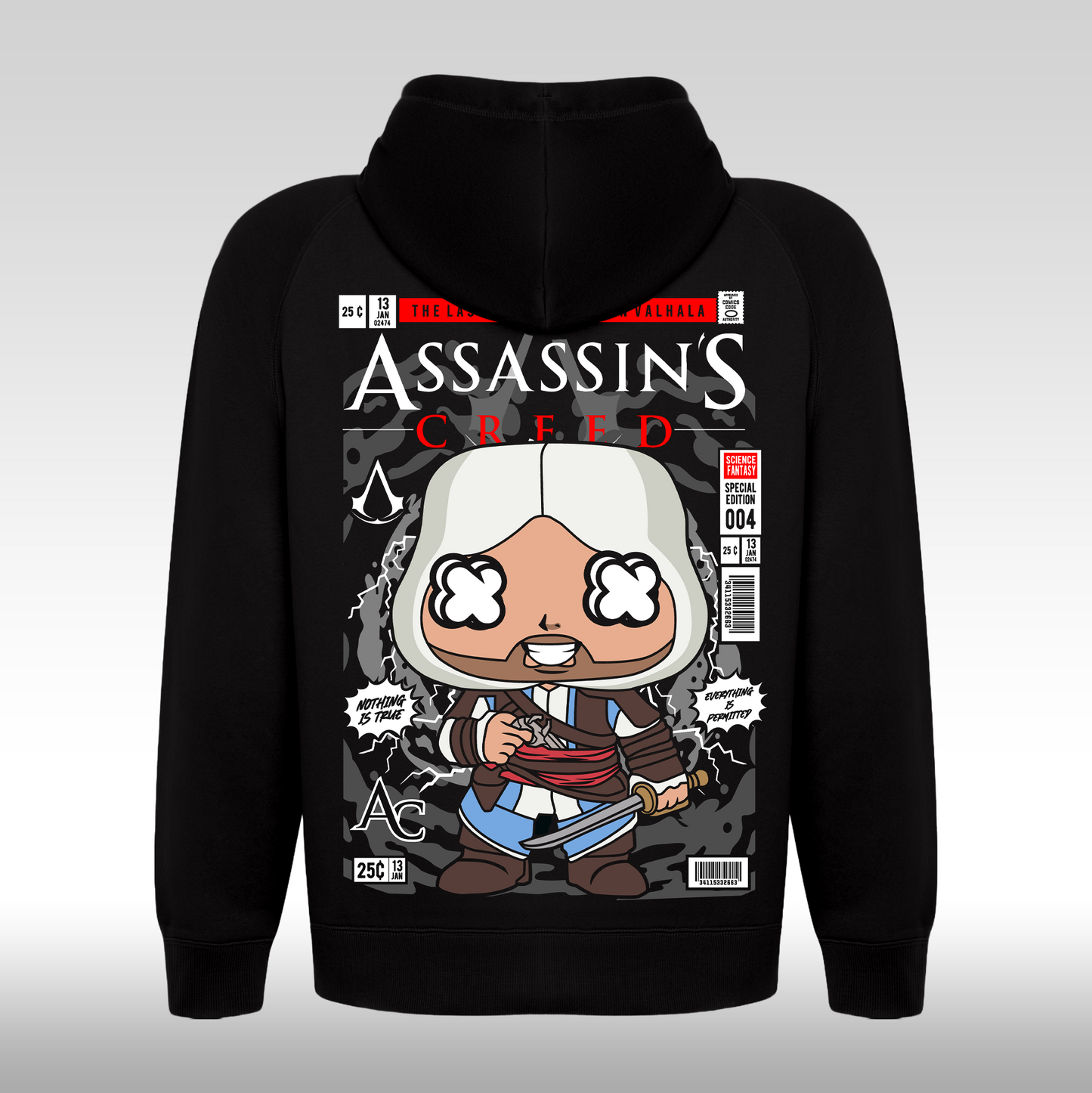 Hanorac Negru personalizat spate gaming "Assassin's Creed" streetwear
