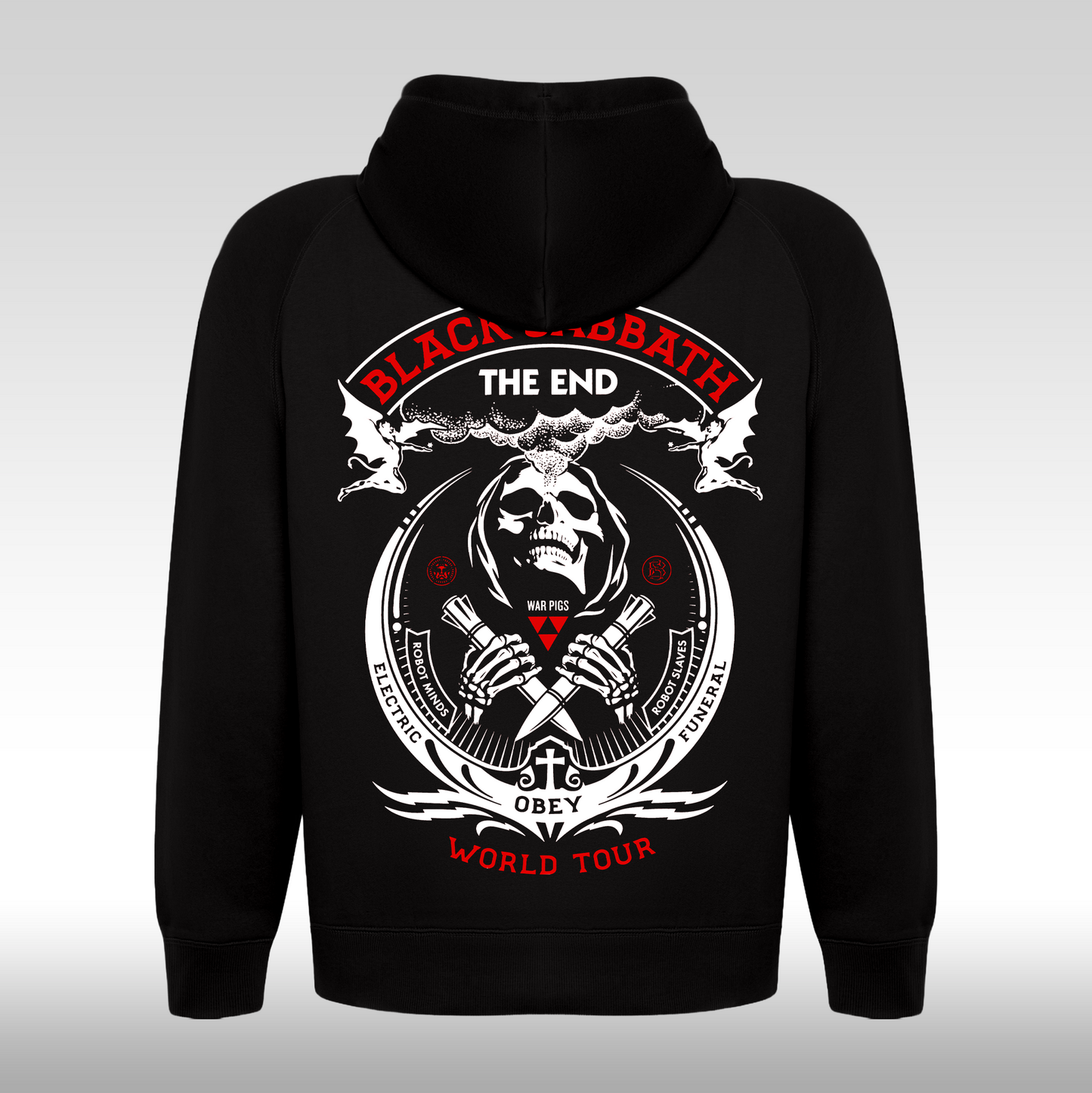 Hanorac Negru personalizat spate Barbat rock "Black Sabbath THE END" streetwear
