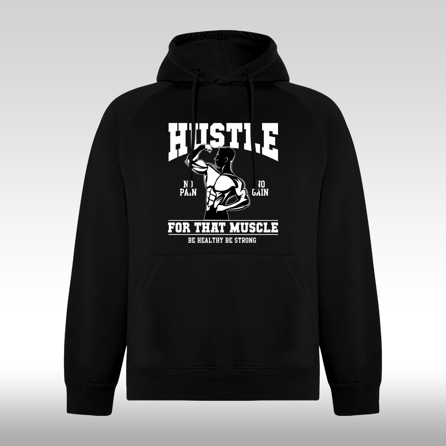 Hanorac Negru personalizat sport "Hustle For The Muscle" streetwear
