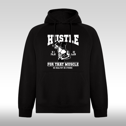 Hanorac Negru personalizat sport "Hustle For The Muscle" streetwear
