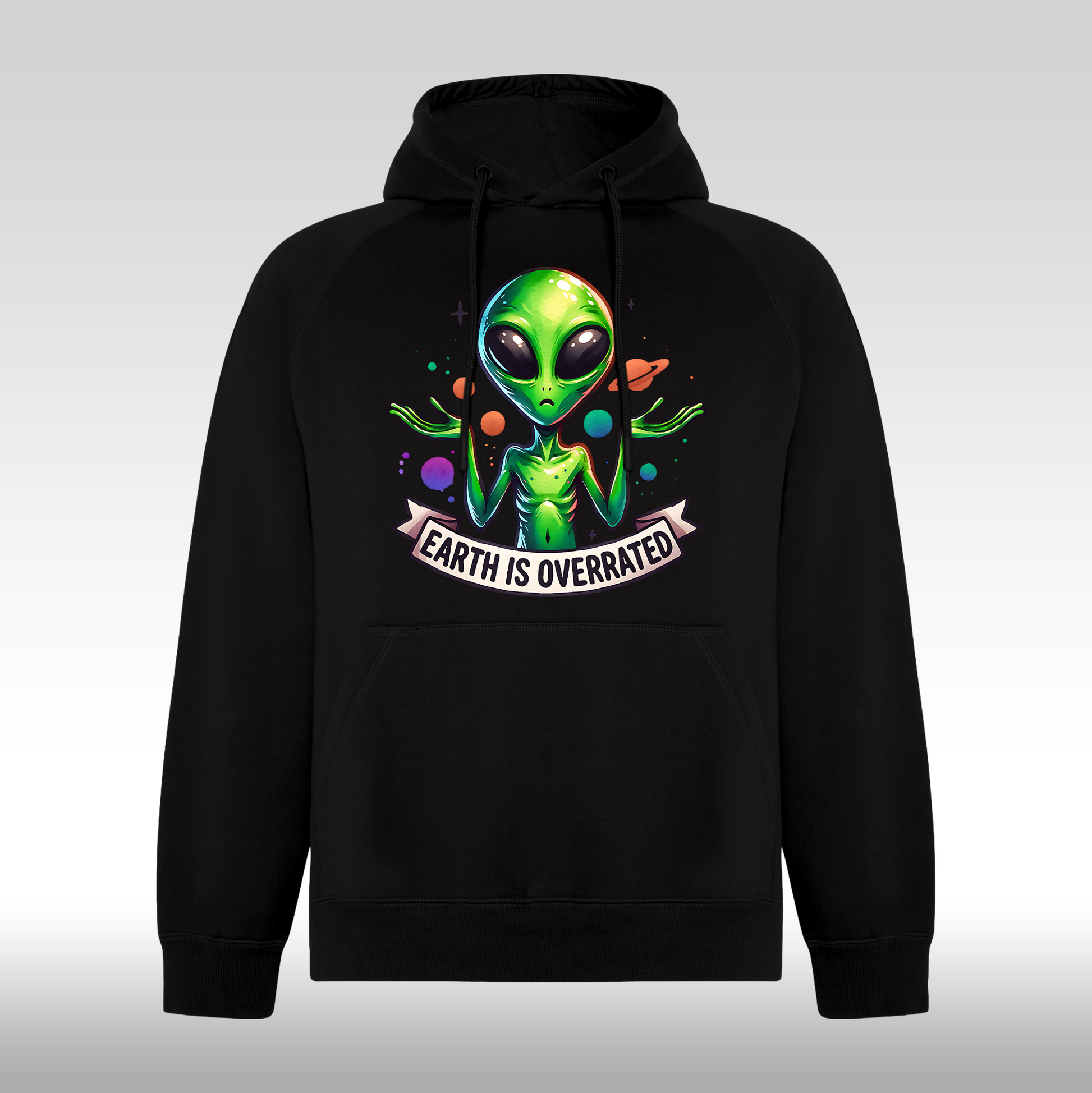 Hanorac Negru personalizat urban "Alien: Earth Is Overrated" streetwear
