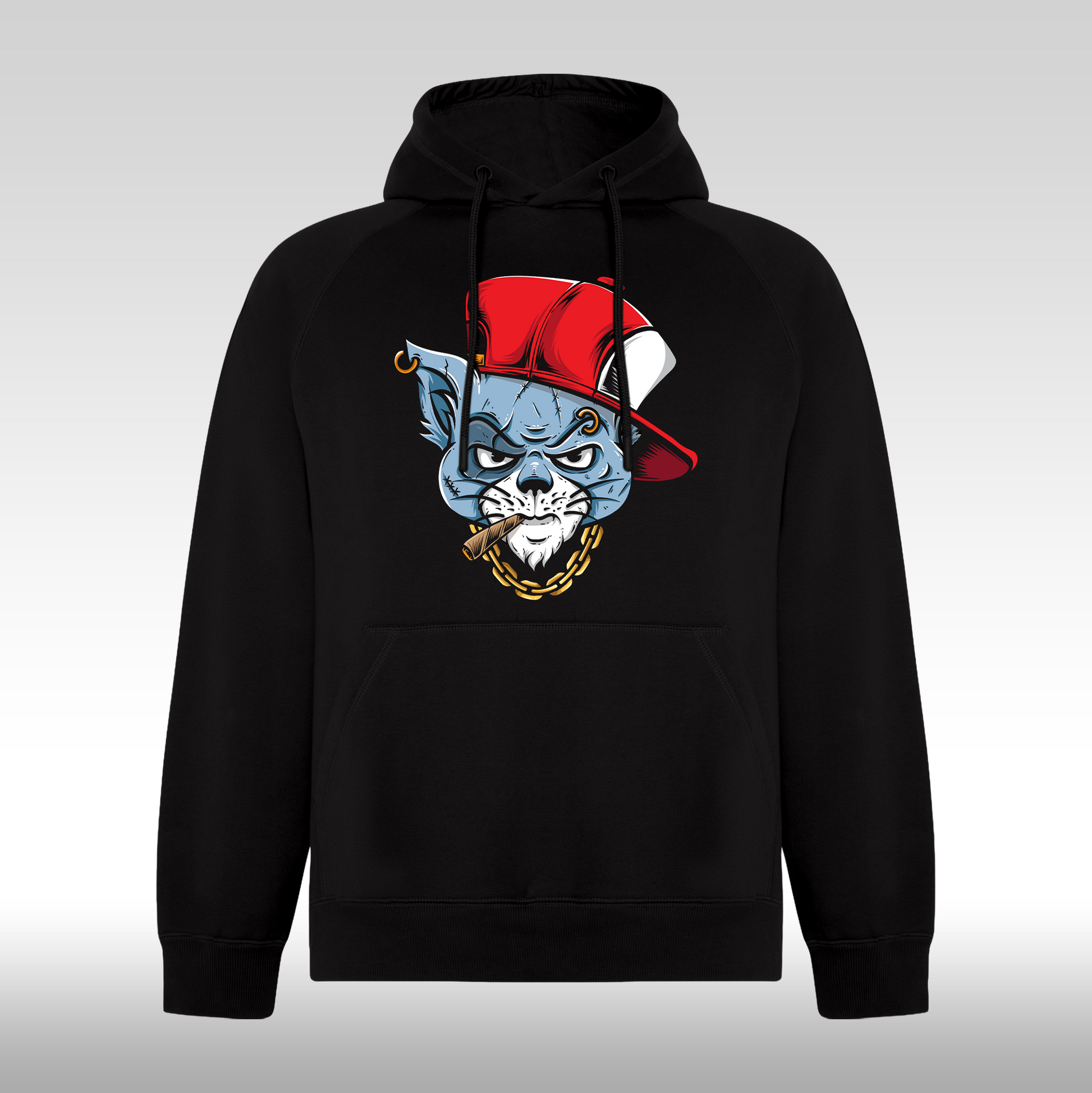 Hanorac Negru personalizat urban "Gangsta Cat" streetwear
