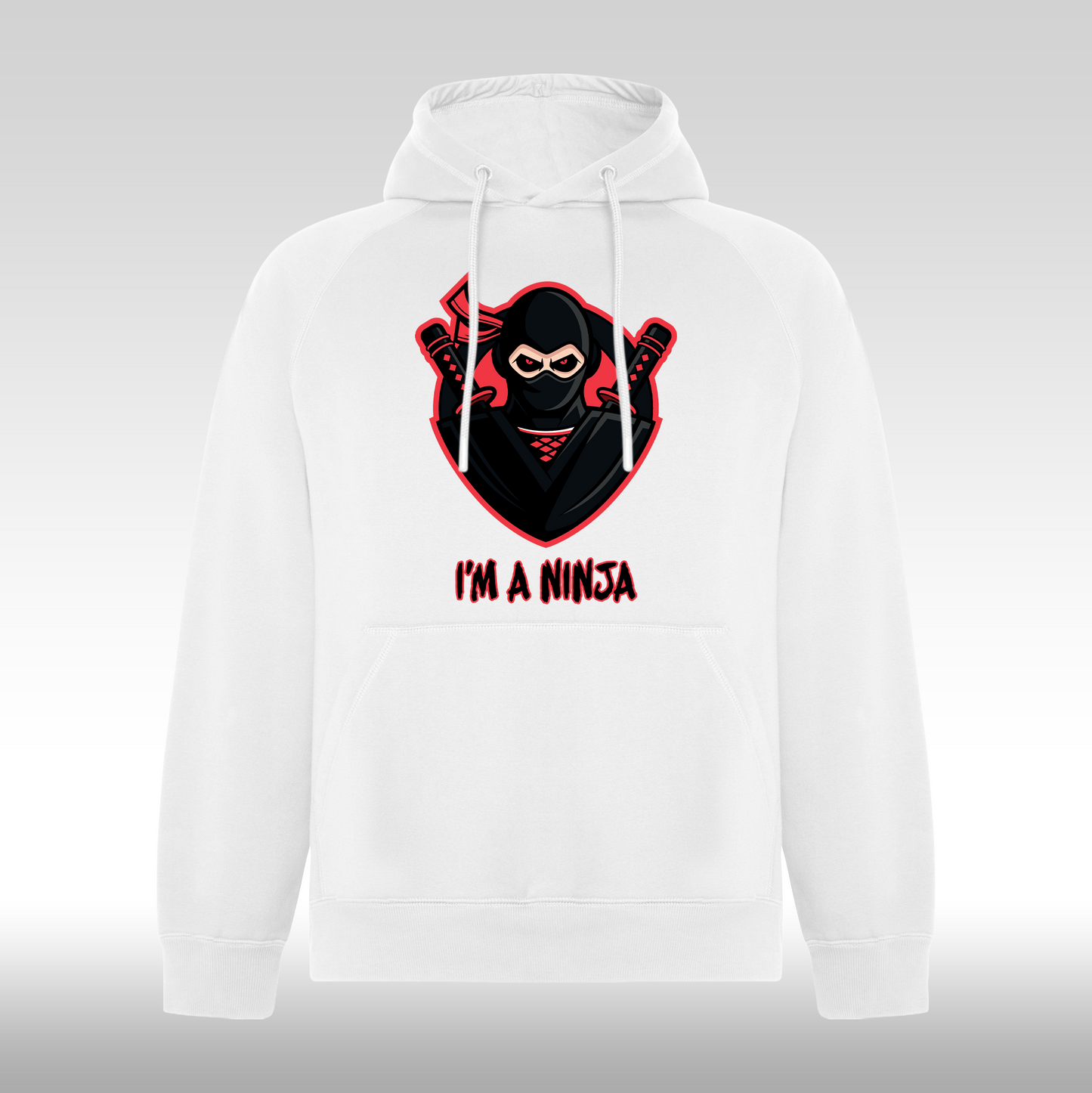 Hanorac alb personalizat urban "I'm A Ninja Red" streetwear
