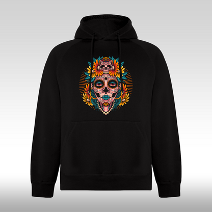 Hanorac Negru personalizat urban "La Catrina Floral" streetwear

