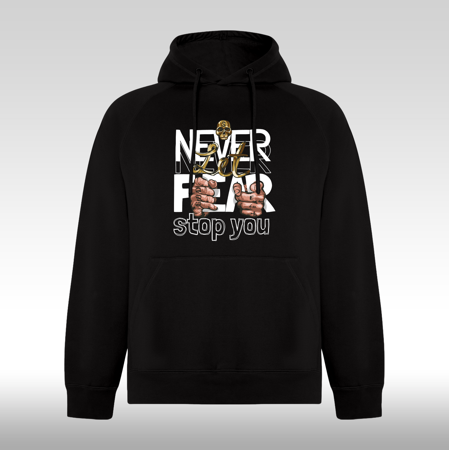 Hanorac Negru personalizat urban "Never Let Fear Stop You" streetwear
