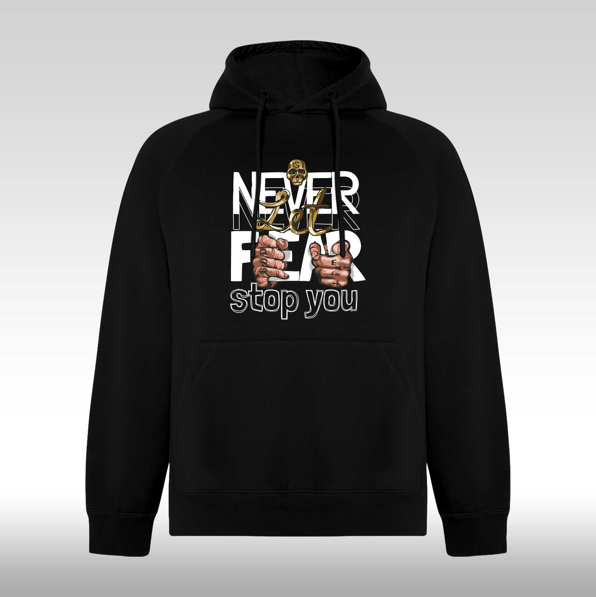 Hanorac Negru personalizat urban "Never Let Fear Stop You" streetwear
