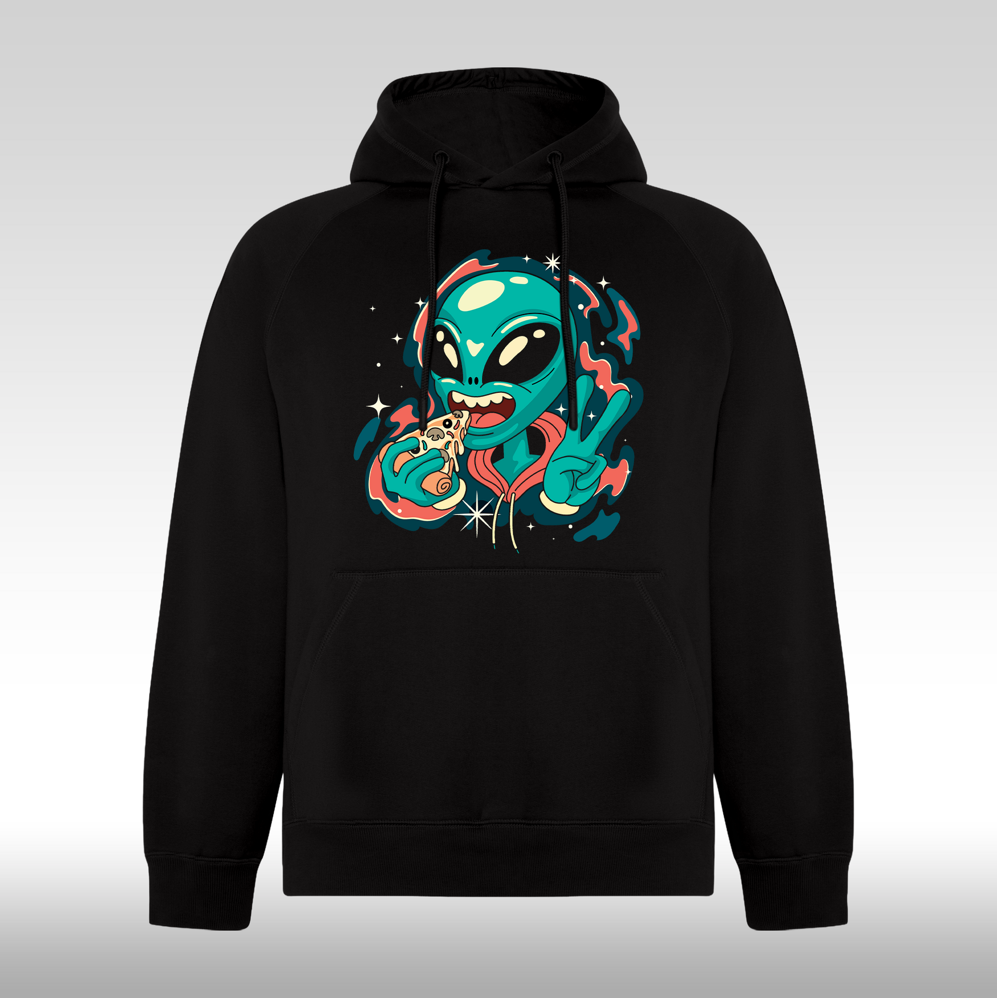 Hanorac Negru personalizat urban "Pizza Alien" streetwear
