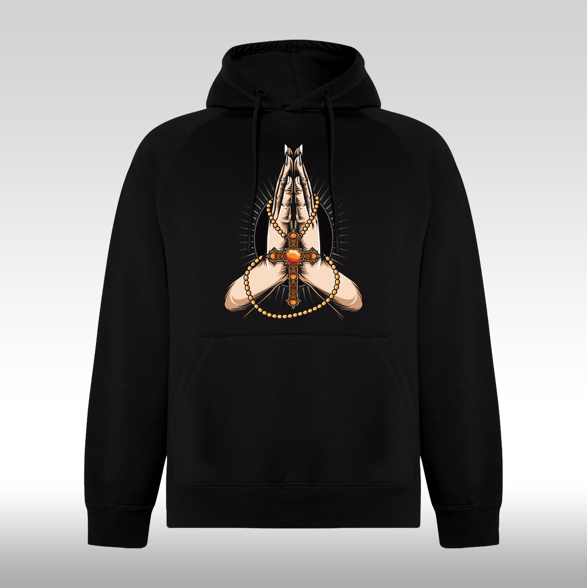 Hanorac Negru personalizat urban cruce rugaciune "Praying Hands" streetwear
